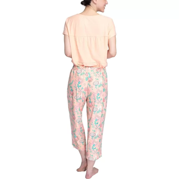 MUK LUKS Womens Feel Good Happy Cloud Knit Short Sleeve 22 Capri Pant Sleep Set Multiple Colors Multiple SizesPeachFloral
