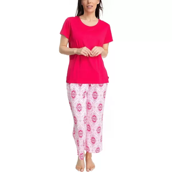 MUK LUKS Womens Feel Good Happy Cloud Knit Short Sleeve 22 Capri Pant Sleep Set Multiple Colors Multiple SizesRedSweet Ikat