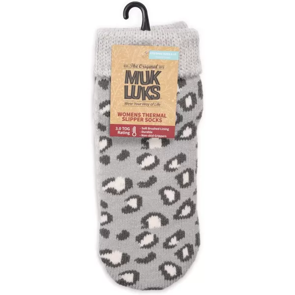 MUK LUKS Womens Heat Retainer Slipper SocksGrey Leopard