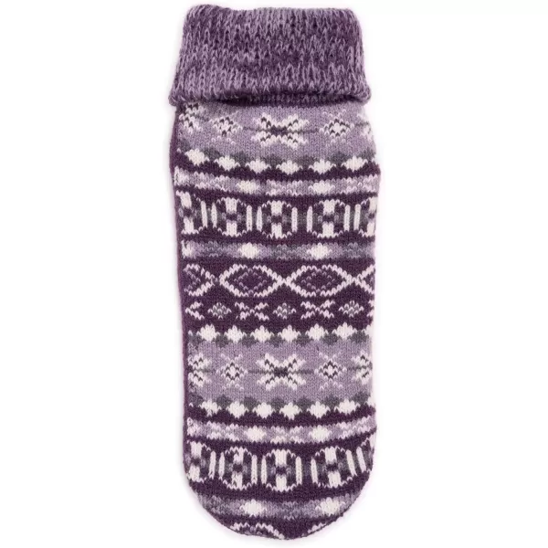 MUK LUKS Womens Heat Retainer Slipper SocksViolet Fairisle