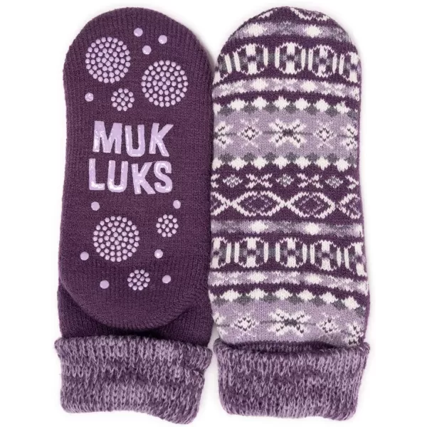 MUK LUKS Womens Heat Retainer Slipper SocksViolet Fairisle