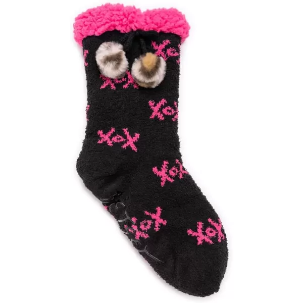 MUK LUKS Womens Johnson Betsey Cabin Sock SlipperBlack Xox Pom