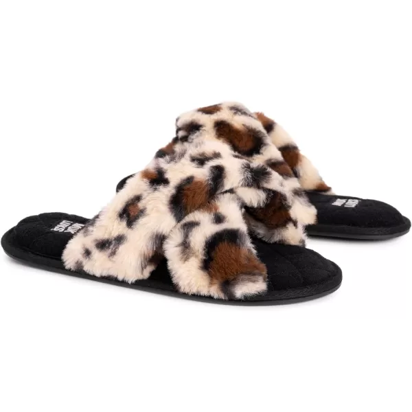 MUK LUKS Womens Perley Criss Cross SlipperLeopard Black