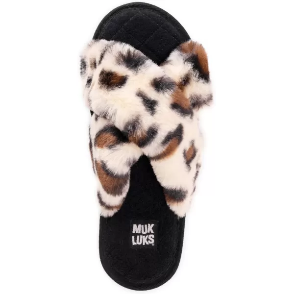 MUK LUKS Womens Perley Criss Cross SlipperLeopard Black