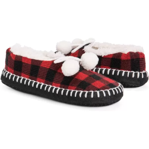 MUK LUKS Womens Pom Ballerina SlippersRedBlack