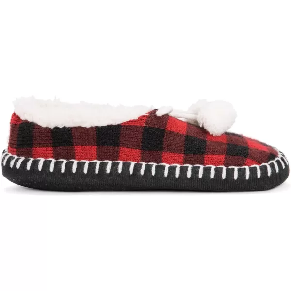 MUK LUKS Womens Pom Ballerina SlippersRedBlack