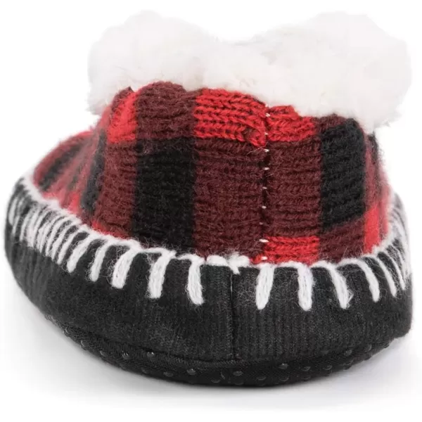 MUK LUKS Womens Pom Ballerina SlippersRedBlack