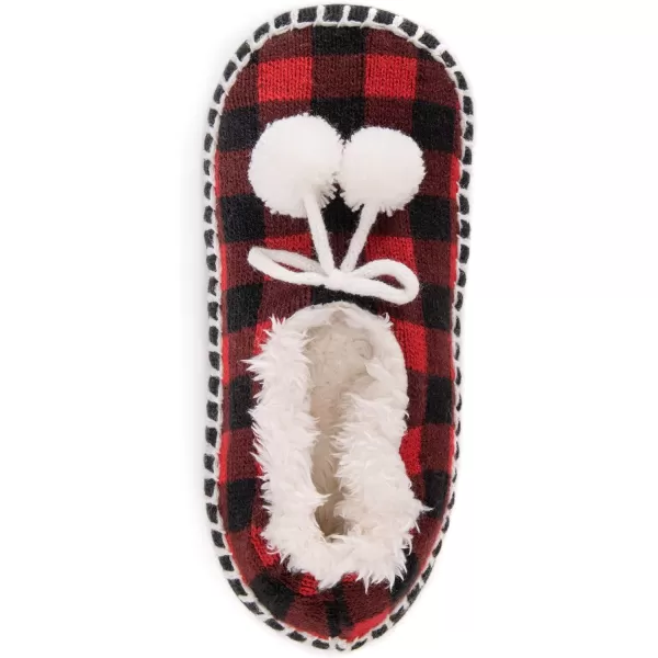 MUK LUKS Womens Pom Ballerina SlippersRedBlack