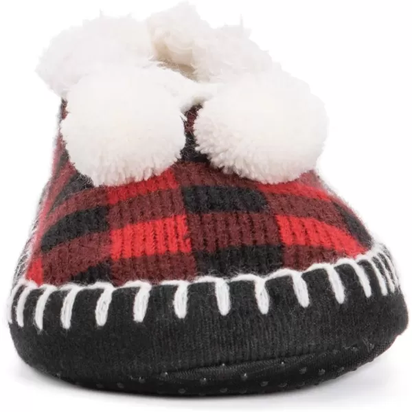 MUK LUKS Womens Pom Ballerina SlippersRedBlack