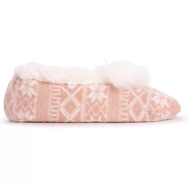 MUK LUKS Womens Pom Ballerina SlippersRose Gold