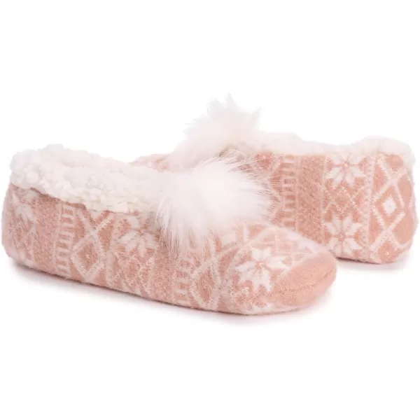 MUK LUKS Womens Pom Ballerina SlippersRose Gold