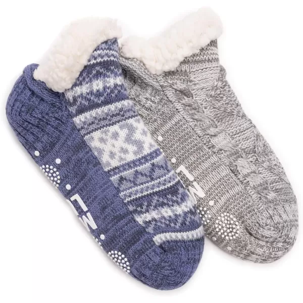 MUK LUKS Womens Shortie Cabin Sock 2 Pair PackDenimChrcl