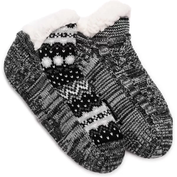 MUK LUKS Womens Shortie Cabin Sock 2 Pair PackEbnyCharcl