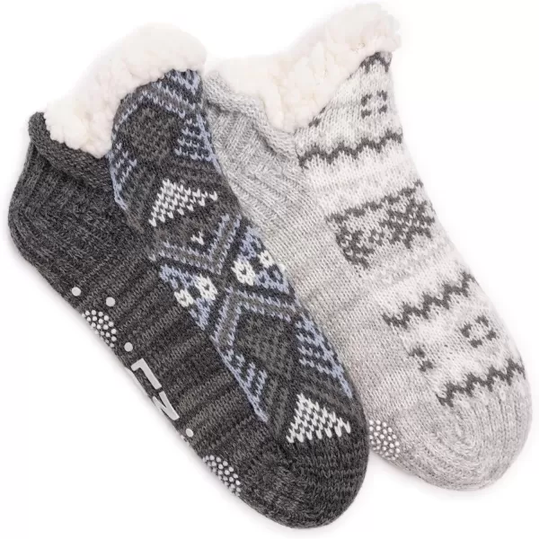 MUK LUKS Womens Shortie Cabin Sock 2 Pair PackGrey Heathr