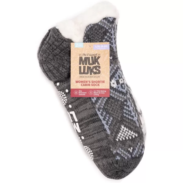 MUK LUKS Womens Shortie Cabin Sock 2 Pair PackGrey Heathr