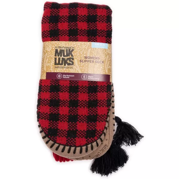 MUK LUKS Womens Tassel Slipper SocksLicorice Check