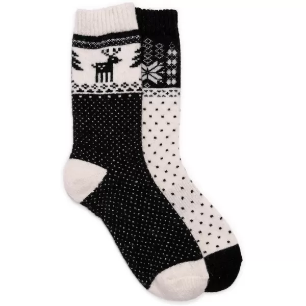 MUK LUKS Womens Wool Socks 2 Pair PackBlackIvory