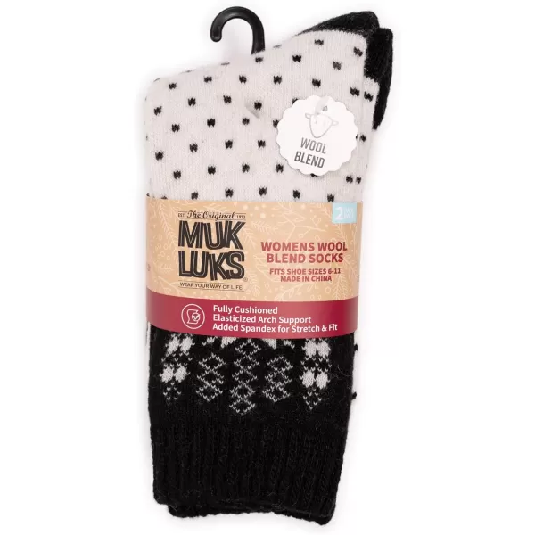 MUK LUKS Womens Wool Socks 2 Pair PackBlackIvory