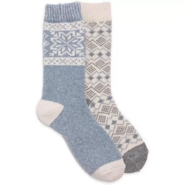 MUK LUKS Womens Wool Socks 2 Pair PackBlueIvory