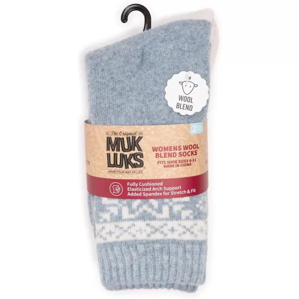 MUK LUKS Womens Wool Socks 2 Pair PackBlueIvory