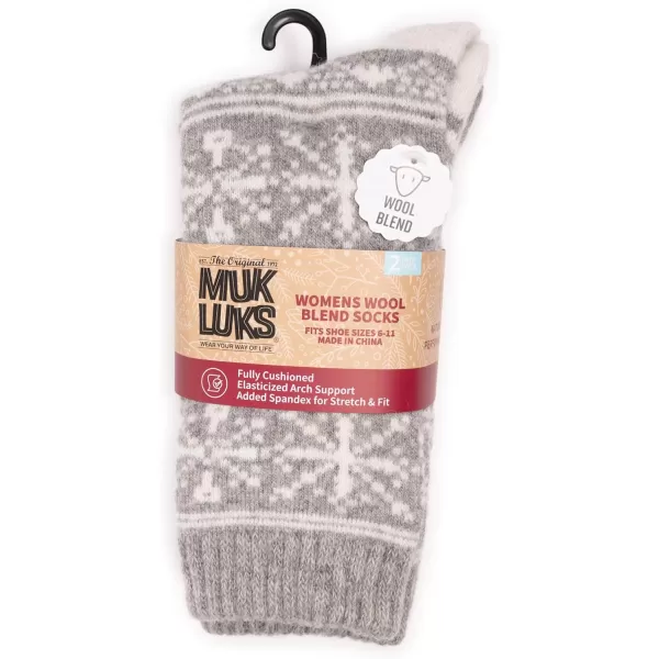 MUK LUKS Womens Wool Socks 2 Pair PackMd Grey Heather