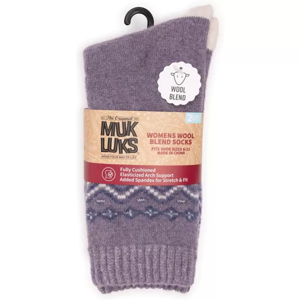 MUK LUKS Womens Wool Socks 2 Pair PackPurple Swtr Frs