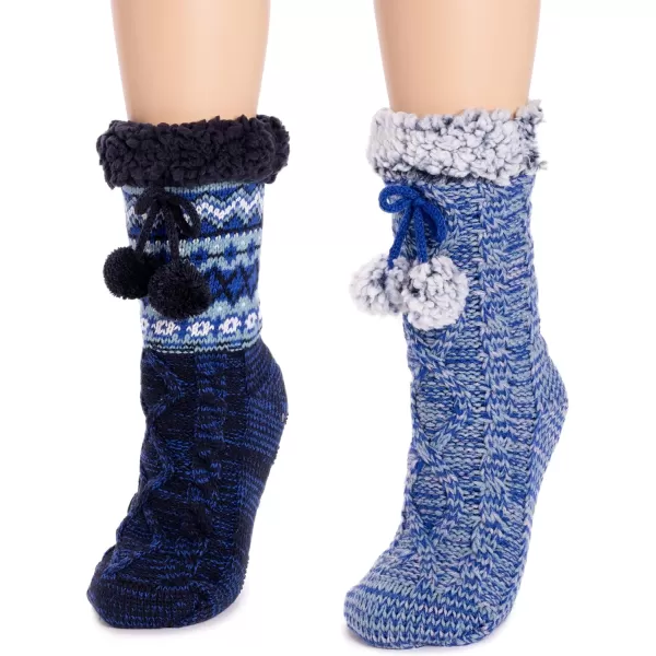 MUK LUKS womens Womens 2pair Tall Pom Cabin SocksBlueTeal