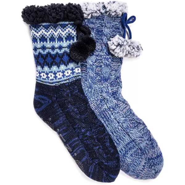 MUK LUKS womens Womens 2pair Tall Pom Cabin SocksBlueTeal