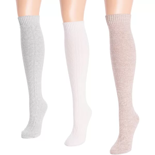 MUK LUKS womens Womens 3 Pair Pack Knee High SocksLight Neutral