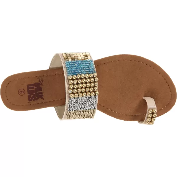 Muk Luks Womens Brandy Beaded Toe Ring SandalTan