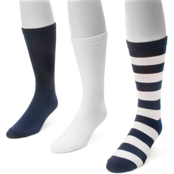 Muk Luks Womens Game Day Sport Crew Socks Pack of Three PairsNavyWhite