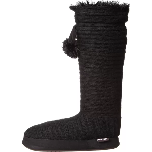 Muk Luks Womens Ribbed Slippers with PomsBlack