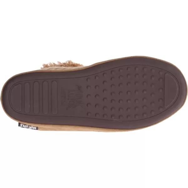 Muk Luks Womens Ribbed Slippers with PomsCamel