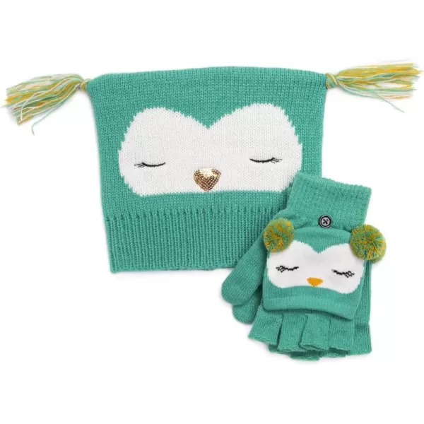 MUK LUKS Little Kids Zoo Baby Hat and Flip Mitten SetGreen