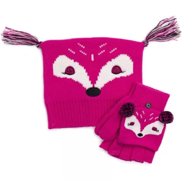 MUK LUKS Little Kids Zoo Baby Hat and Flip Mitten SetPink