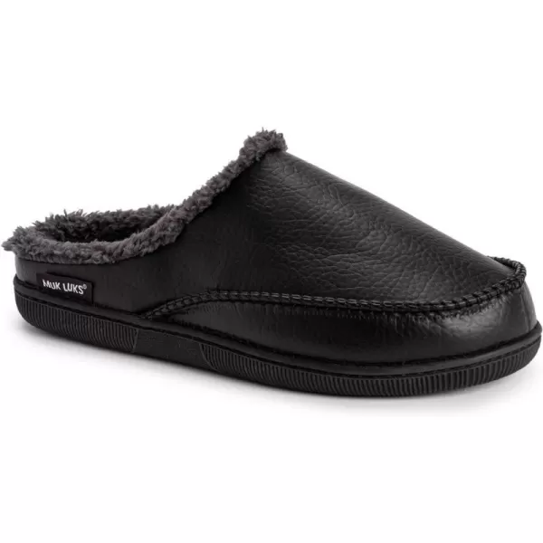 MUK LUKS Mens Faux Leather Clog SlipperBlack