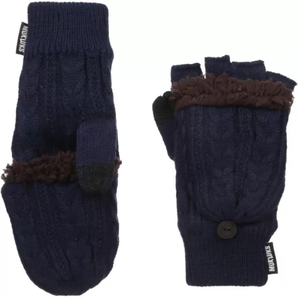 MUK LUKS Mens Fingerless Flip MittensBlueBlue