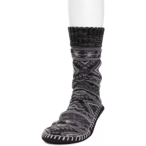 MUK LUKS Mens Slipper Socks CasualEbonyGrey Fairisle