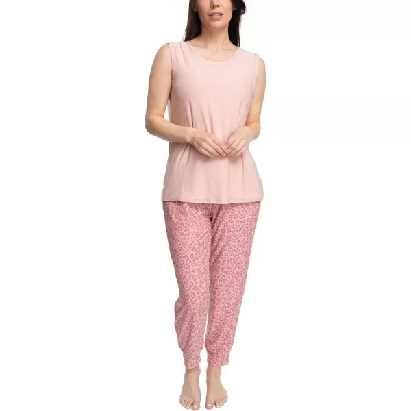 MUK LUKS Sleeveless Tank Top and Jogger Sleep Set with Pockets Sleepwear Lounge SetRose CloudAnimal