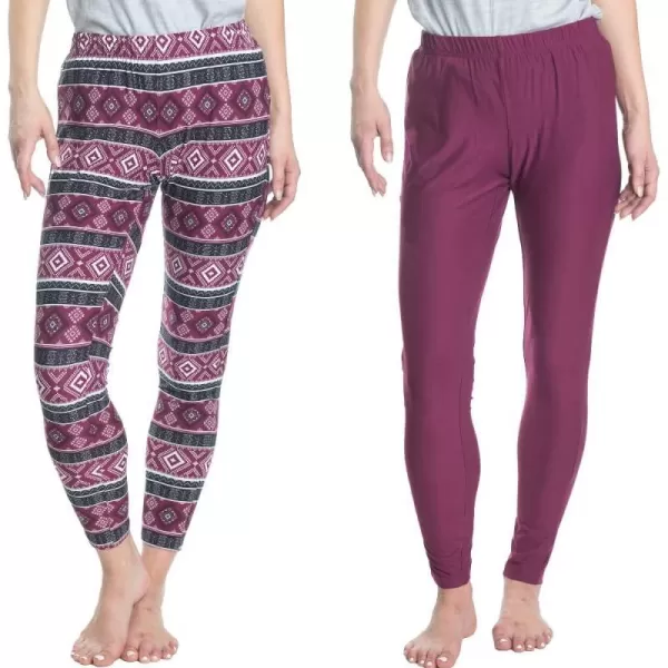 MUK LUKS Women Super Soft Sleepwear Lounging Pattern and Solid Combo Legging 2 PackSpiced FairslePurple