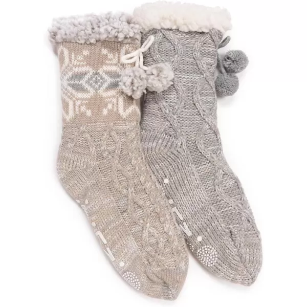 MUK LUKS Womens 2 Pair Pack Tall CabinFairy DustGrey