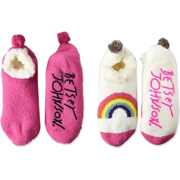 MUK LUKS Womens Betsey Johnson 2 Pair Pack Cabin Footie SockRainbowVanilla