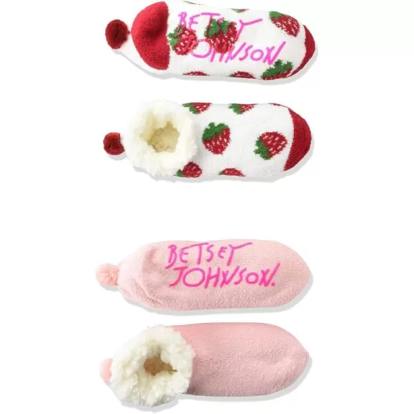 MUK LUKS Womens Betsey Johnson 2 Pair Pack Cabin Footie SockStrawberry