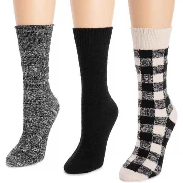 MUK LUKS Womens Boot Socks 3 Pair PackBlackCream Marl