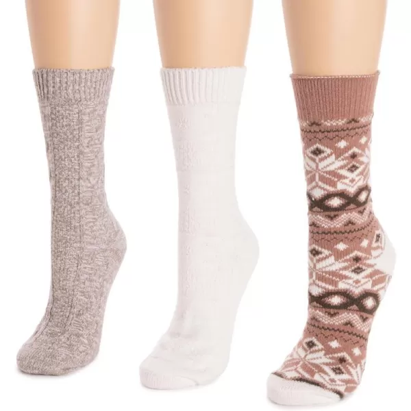 MUK LUKS Womens Boot Socks 3 Pair PackPinkIvory