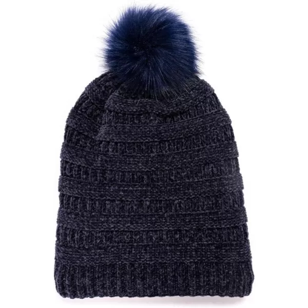 MUK LUKS Womens Chenille Pom Cuff CapNavy