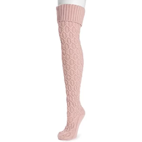 MUK LUKS Womens Chunky Cable Over The Knee SocksPale Mauve