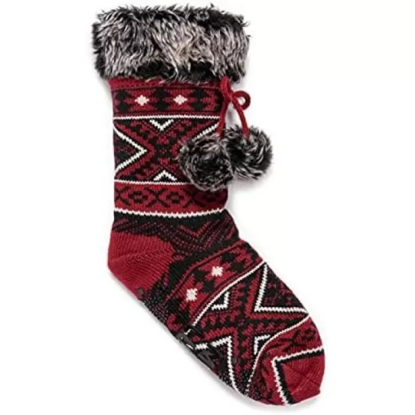 MUK LUKS Womens Fur Cuffed Cabin SockCandy Apple