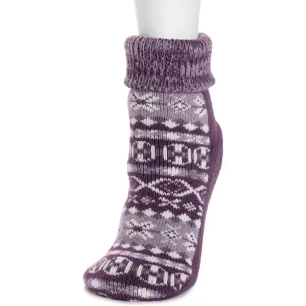 MUK LUKS Womens Heat Retainer Slipper SocksViolet Fairisle