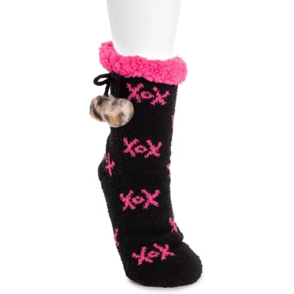 MUK LUKS Womens Johnson Betsey Cabin Sock SlipperBlack Xox Pom